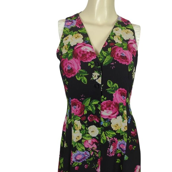 Rickie Freeman for Teri Jon Vintage Silk Dress Sleeveless Floral Colorful Maxi 4 - Picture 6 of 13